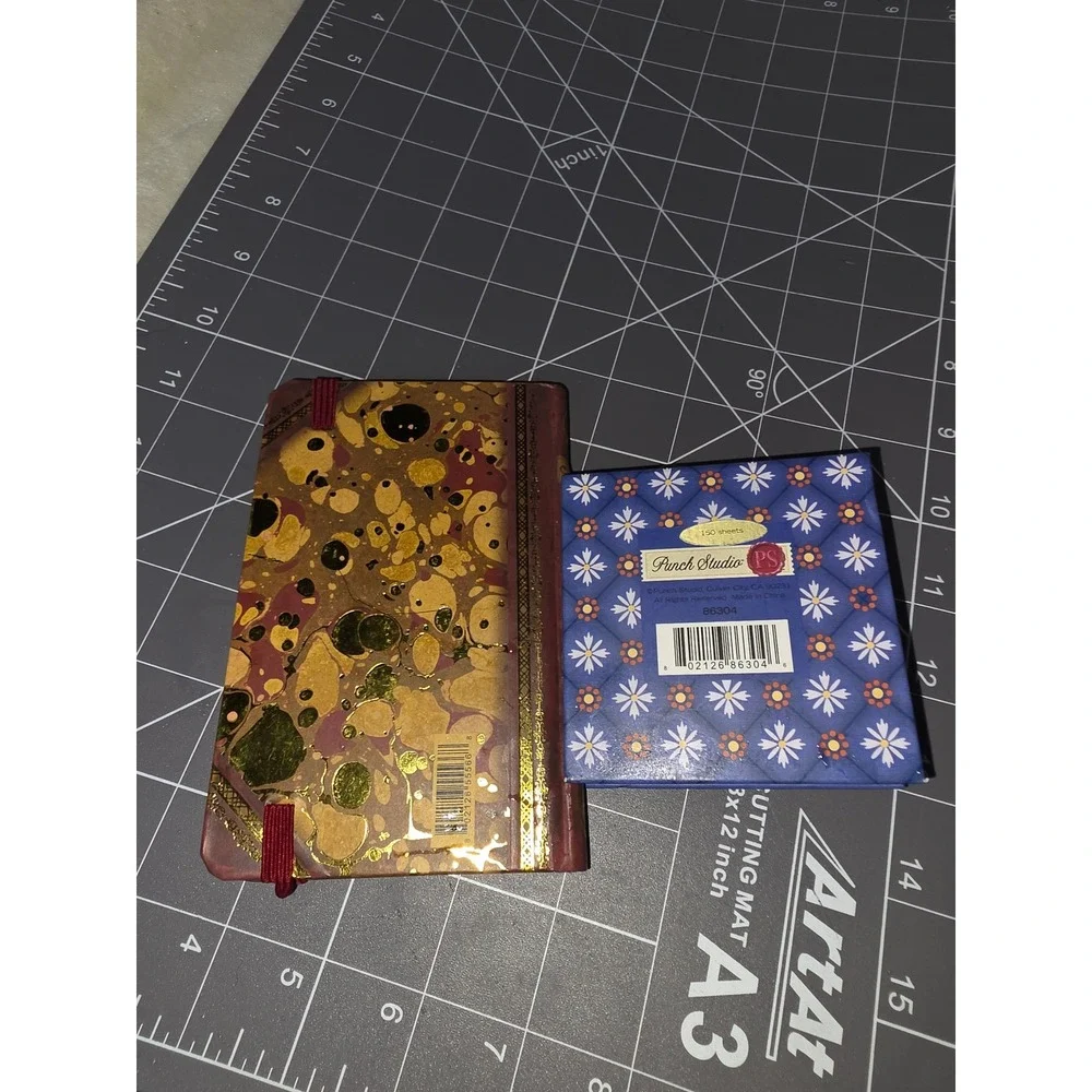 Punch Studio Journal and Jeweled Notepad Set Gold Marbled Blue Floral Stationery